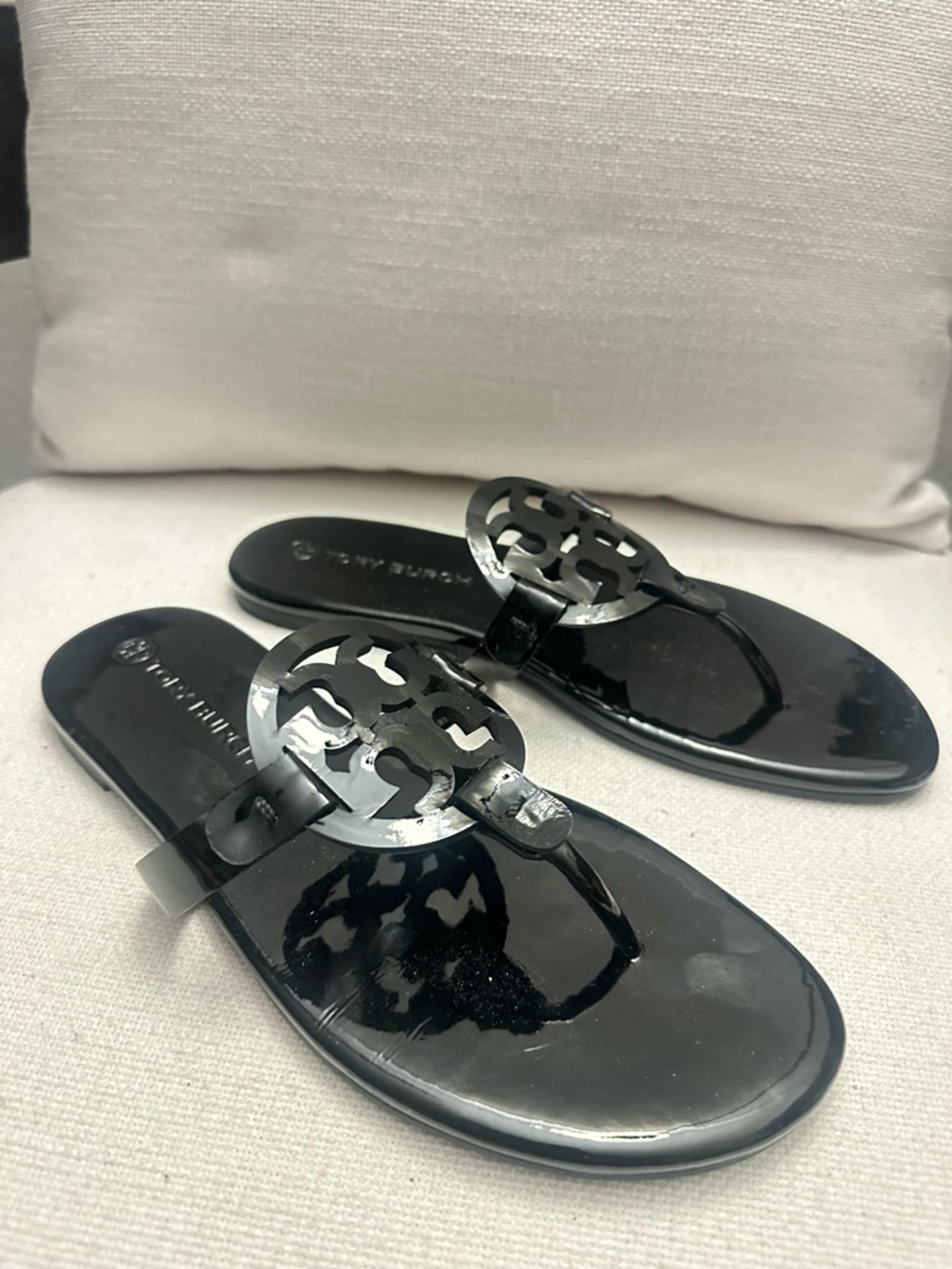 Tory Burch Miller Black Patent Logo Thong Sandal
